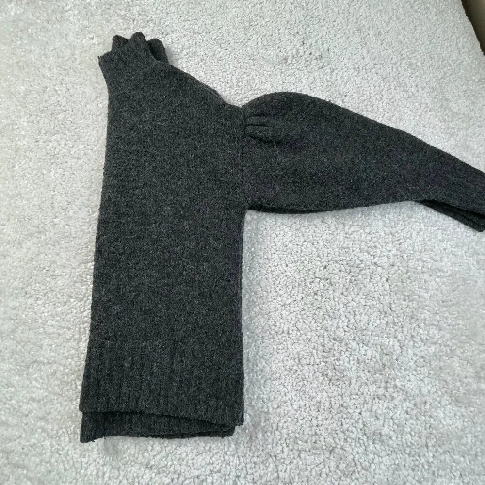 Express Dropped Puff Sleeve Mock Neck Sweater Charcoal Gray